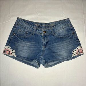y2k Denim Mini Low Rise Shorts with Lace Detail